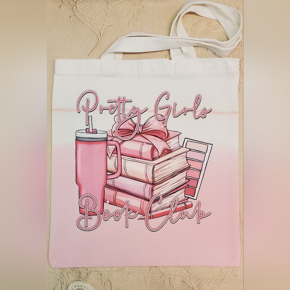 🪻3/$25 White pink ombre Pretty Girls Book Club fashionable Canvas tote bag chic